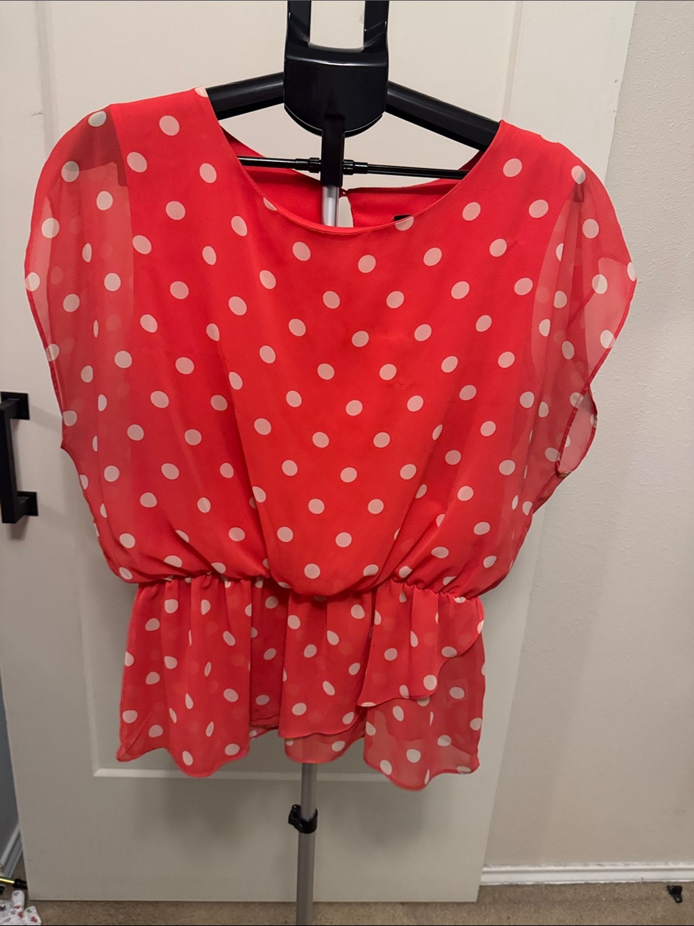 bobeau Red Polka Dot Peplum Top
